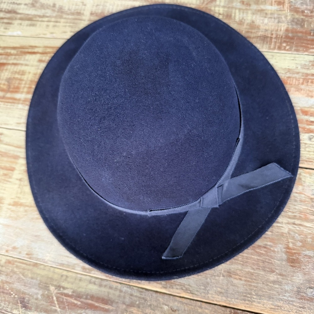 Bollman & Co. Blue 100% Wool Felt Hat With Bow Detail Doeskin 20s Fedora
